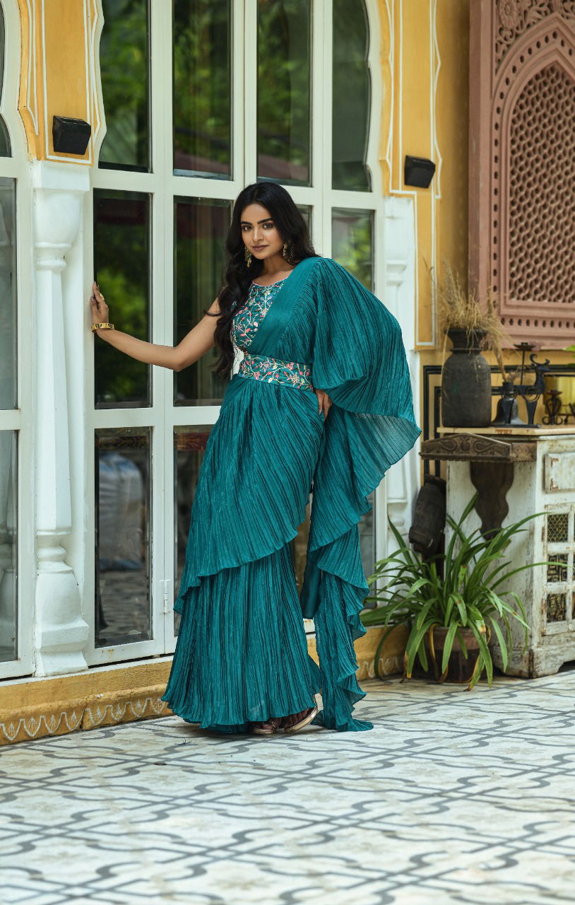 Zara 04 Fancy Designer Embroidery Ruffle Wholesale Party Wear Sarees
